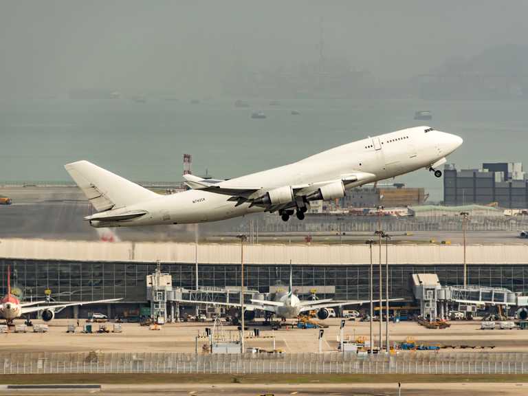 Kalitta Air Boeing 747-400F N742CK taking off from Hong Kong International Airport